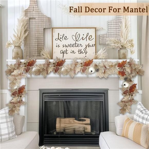 Fall Decor - Fall Garland - 5.9Ft Fall Maple Leaves Garland with Pumpkin - Picture 2 of 7